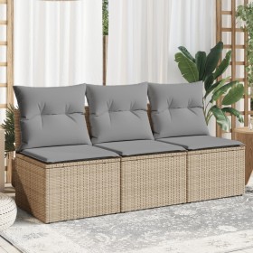 3-Sitzer-Gartensofa mit beigen synthetischen Rattankissen von , Outdoor-Sofas - Ref: Foro24-366104, Preis: 171,99 €, Rabatt: %