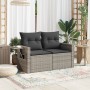 Garden sofa with cushions, 2 seats, synthetic gray rattan by , Outdoor sofas - Ref: Foro24-366141, Price: 243,48 €, Discount: %