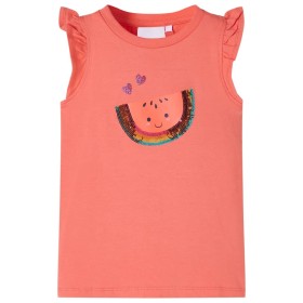 Korallenrotes T-Shirt mit Rüschenärmeln für Kinder 104 von , Kinder-T-Shirts - Ref: Foro24-10625, Preis: 9,99 €, Rabatt: %