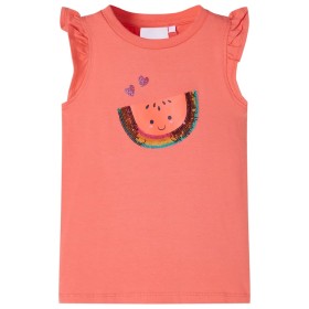 Children's coral ruffle sleeve t-shirt 128 by , Kids T-shirts - Ref: Foro24-10627, Price: 8,99 €, Discount: %