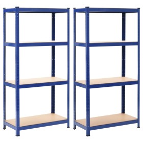 Storage shelves 2 pcs steel and blue MDF 80x40x160 cm by vidaXL, Industrial shelving - Ref: Foro24-144274, Price: 75,09 €, Di...