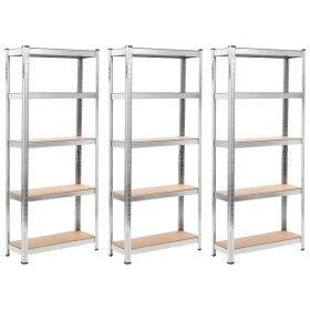 5-level shelving unit, 3 units, steel with plywood, silver by vidaXL, Industrial shelving - Ref: Foro24-144272, Price: 94,10 ...