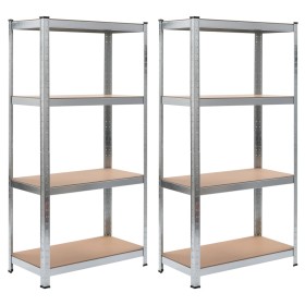 Shelving 4 levels 2 units steel plywood silver by vidaXL, Industrial shelving - Ref: Foro24-144267, Price: 77,26 €, Discount: %