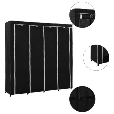 Armario con 4 compartimentos negro 175x45x170 cm de vidaXL, Armarios roperos - Ref: Foro24-282445, Precio: 50,99 €, Descuento: %