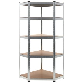 Corner shelving 5 levels plywood and silver steel by vidaXL, Industrial shelving - Ref: Foro24-144265, Price: 84,99 €, Discou...