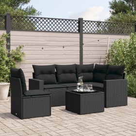 6-teiliges Gartensofa-Set und schwarze synthetische Rattankissen von , Gartensets - Ref: Foro24-3218965, Preis: 368,42 €, Rab...