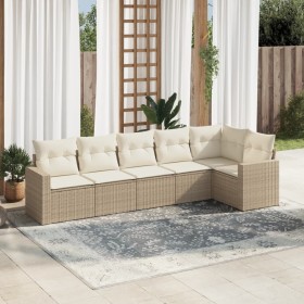 Gartensofa-Set mit Kissen, 6-teilig, beiges synthetisches Rattan von , Gartensets - Ref: Foro24-3218978, Preis: 504,90 €, Rab...