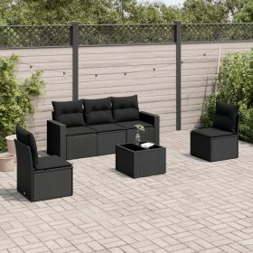 6-teiliges Gartensofa-Set und schwarze synthetische Rattankissen von , Modulare Sofas für den Außenbereich - Ref: Foro24-3251...