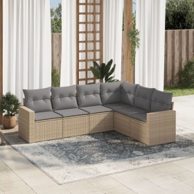 Gartensofa-Set mit Kissen, 6-teilig, beiges synthetisches Rattan von , Modulare Sofas für den Außenbereich - Ref: Foro24-3251...