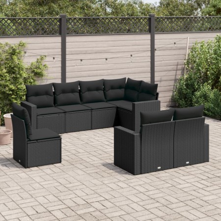 8-teiliges Gartensofa-Set und schwarze synthetische Rattankissen von , Modulare Sofas für den Außenbereich - Ref: Foro24-3251...