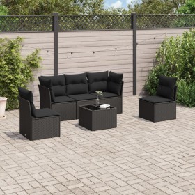 6-teiliges Gartensofa-Set und schwarze synthetische Rattankissen von , Gartensets - Ref: Foro24-3249194, Preis: 390,65 €, Rab...