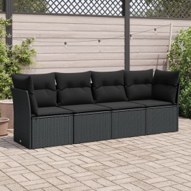 4-teilige Gartensofagarnitur mit schwarzen synthetischen Rattankissen von , Gartensets - Ref: Foro24-3249064, Preis: 289,96 €...