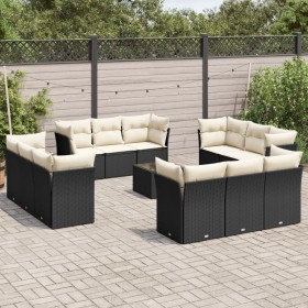 Garden sofa and cushion set 13 pieces black synthetic rattan by , Garden sets - Ref: Foro24-3249175, Price: 900,72 €, Discoun...