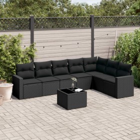 8-teiliges Gartensofa-Set und schwarze synthetische Rattankissen von , Modulare Sofas für den Außenbereich - Ref: Foro24-3251...