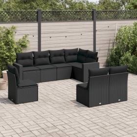 8-teiliges Gartensofa-Set und schwarze synthetische Rattankissen von , Modulare Sofas für den Außenbereich - Ref: Foro24-3251...