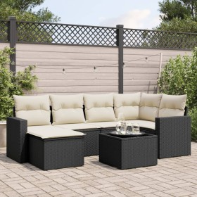 7-teiliges Garten-Essset und schwarze Kissen aus synthetischem Rattan von , Modulare Sofas für den Außenbereich - Ref: Foro24...