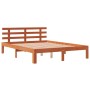 Bed frame with wax brown pine wood headboard 120x190 cm by , Beds and slatted bases - Ref: Foro24-844268, Price: 91,31 €, Dis...