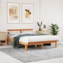 Bed frame with wax brown pine wood headboard 120x190 cm by , Beds and slatted bases - Ref: Foro24-844268, Price: 91,31 €, Dis...