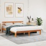 Bed frame with wax brown pine wood headboard 150x200 cm by , Beds and slatted bases - Ref: Foro24-844275, Price: 101,81 €, Di...