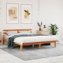 Bed frame with wax brown pine wood headboard 180x200 cm by , Beds and slatted bases - Ref: Foro24-844277, Price: 124,73 €, Di...