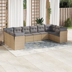 Gartensofa-Set mit beigen Kissen, 10-teilig, synthetisches Rattan von , Gartensets - Ref: Foro24-3250038, Preis: 638,99 €, Ra...