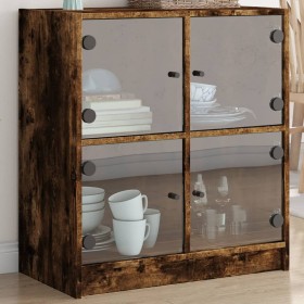 Armario auxiliar puertas de vidrio roble ahumado 68x37x75,5 cm de , Aparadores - Ref: Foro24-836382, Precio: 84,99 €, Descuen...