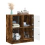 Armario auxiliar puertas de vidrio roble ahumado 68x37x75,5 cm de , Aparadores - Ref: Foro24-836382, Precio: 84,99 €, Descuen...