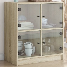 Armario auxiliar puertas de vidrio roble Sonoma 68x37x75,5 cm de , Aparadores - Ref: Foro24-836380, Precio: 84,99 €, Descuent...