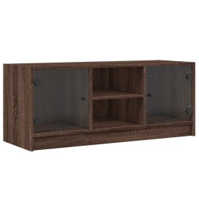 Mueble de TV con puertas de vidrio marrón roble 102x37x42 cm de , Muebles TV - Ref: Foro24-836377, Precio: 72,99 €, Descuento: %