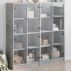 Shelving unit with gray engineered wood doors 136x37x142 cm by , Bookcases and shelves - Ref: Foro24-3206520, Price: 250,76 €...