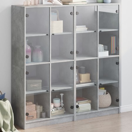 Estantería con puertas madera de ingeniería gris 136x37x142 cm de , Librerías y estanterías - Ref: Foro24-3206520, Precio: 25...