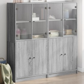 Estantería con puertas madera gris Sonoma 136x37x142 cm de , Librerías y estanterías - Ref: Foro24-3206529, Precio: 268,99 €,...