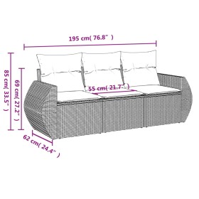 Gartensofa-Set mit Kissen, 3-teilig, schwarzes synthetisches Rattan von , Gartensets - Ref: Foro24-3221054, Preis: 223,17 €, ...