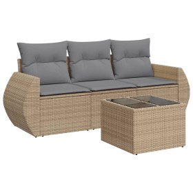 Gartensofa-Set mit Kissen, 4-teilig, beiges synthetisches Rattan von , Gartensets - Ref: Foro24-3221068, Preis: 308,33 €, Rab...