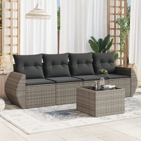 Gartensofa-Set mit Kissen, 5-teilig, graues synthetisches Rattan von , Gartensets - Ref: Foro24-3221089, Preis: 352,30 €, Rab...