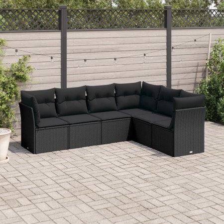 6-teiliges Gartensofa-Set und schwarze synthetische Rattankissen von , Gartensets - Ref: Foro24-3249514, Preis: 409,66 €, Rab...