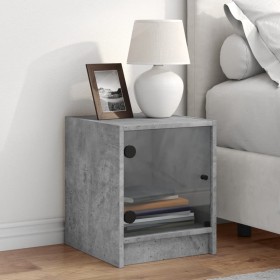 Mesita de noche con puerta de vidrio gris hormigón 35x37x42 cm de , Mesitas de noche - Ref: Foro24-836349, Precio: 40,17 €, D...