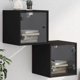 Mesitas de noche con puertas de vidrio 2 uds negro 35x37x35 cm de , Mesitas de noche - Ref: Foro24-836465, Precio: 64,61 €, D...