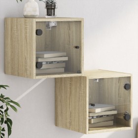 Mesitas noche con puertas vidrio 2 uds roble Sonoma 35x37x35 cm de , Mesitas de noche - Ref: Foro24-836467, Precio: 62,73 €, ...