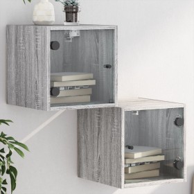 Nachttische mit Glastüren 2 Einheiten grau Sonoma 35x37x35 cm von , Nachttische - Ref: Foro24-836473, Preis: 65,99 €, Rabatt: %