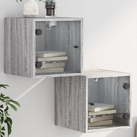 Nachttische mit Glastüren 2 Einheiten grau Sonoma 35x37x35 cm von , Nachttische - Ref: Foro24-836473, Preis: 64,61 €, Rabatt: %