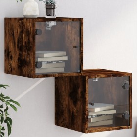 Glass door nightstands 2 pcs smoked oak 35x37x35 cm by , Nightstands - Ref: Foro24-836471, Price: 55,95 €, Discount: %