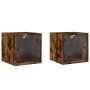 Mesitas noche puertas de vidrio 2 uds roble ahumado 35x37x35 cm de , Mesitas de noche - Ref: Foro24-836471, Precio: 55,95 €, ...