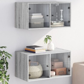 Wall furniture glass doors 2 units gray Sonoma 68.5x37x35 cm by , Lockers and storage cabinets - Ref: Foro24-836508, Price: 1...