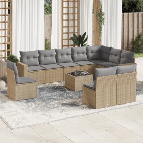 11-teiliges Gartensofa-Set mit beigen synthetischen Rattankissen von , Modulare Sofas für den Außenbereich - Ref: Foro24-3251...