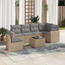 7-teiliges Gartensofa-Set und beige synthetische Rattankissen von , Gartensets - Ref: Foro24-3219029, Preis: 491,30 €, Rabatt: %