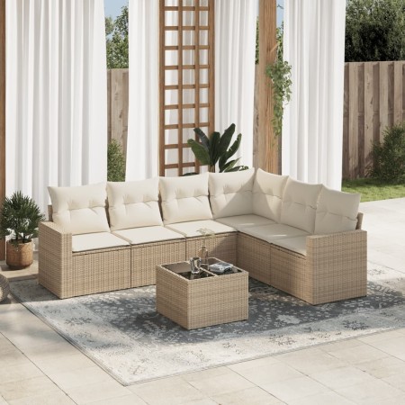 Set sofás de jardín 7 piezas y cojines ratán sintético beige de , Conjuntos de jardín - Ref: Foro24-3219008, Precio: 528,65 €...