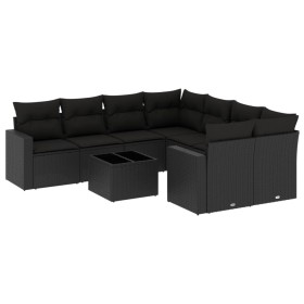 8-teiliges Gartensofa-Set und schwarze synthetische Rattankissen von , Modulare Sofas für den Außenbereich - Ref: Foro24-3251...