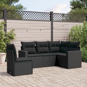 5-teiliges Gartenmöbel-Set und schwarze synthetische Rattankissen von , Modulare Sofas für den Außenbereich - Ref: Foro24-325...