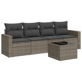 Gartensofa-Set mit Kissen, 5-teilig, graues synthetisches Rattan von , Modulare Sofas für den Außenbereich - Ref: Foro24-3251...